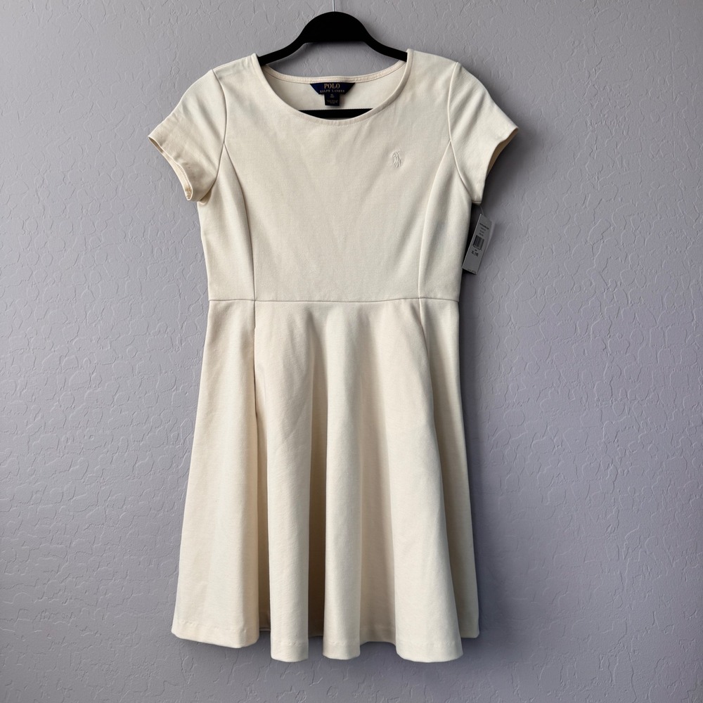 NWT Polo Ralph Lauren Girls Dress XL(16) Cream Herbl Milk Short Sleeve Casual